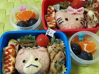 妖怪ウォッチと日焼けキティーちゃん弁当