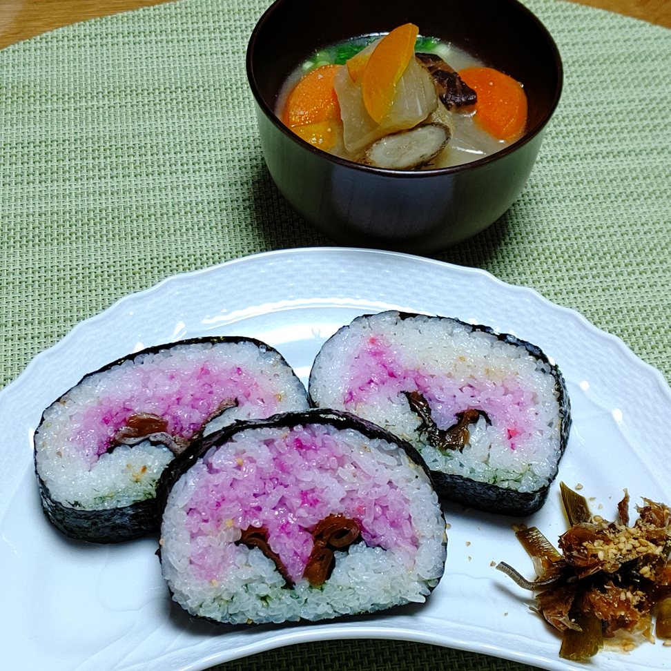 オンライン料理教室　桜の飾り巻き寿司